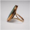 Image 2 : 14K Gold Ring with Decorated Green Stone Cabochon