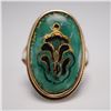 Image 4 : 14K Gold Ring with Decorated Green Stone Cabochon
