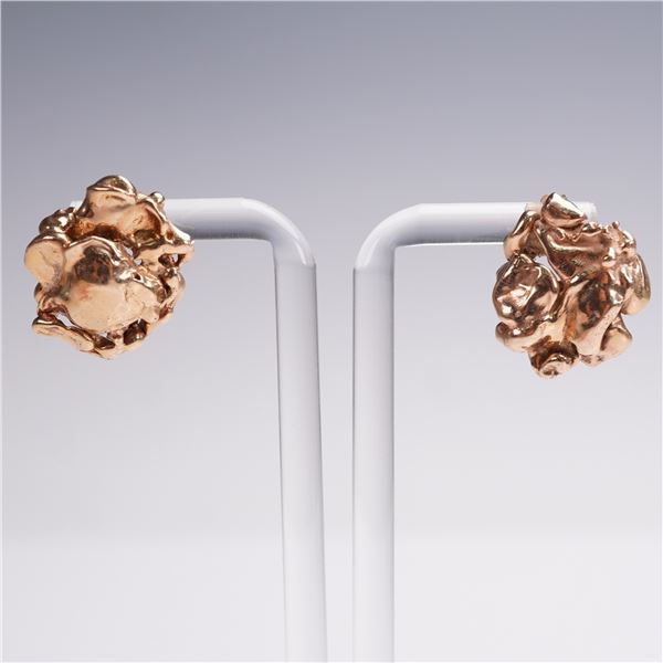 14K Gold Organic Nugget Form Earrings