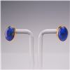 Image 1 : Oval Lapis Lazuli Stud Earrings in Gold-Tone Bezel Setting