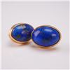 Image 4 : Oval Lapis Lazuli Stud Earrings in Gold-Tone Bezel Setting