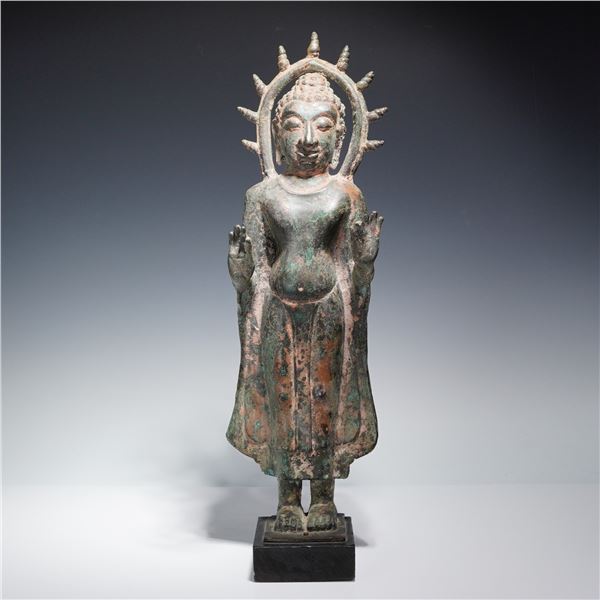 Thai Bronze Standing Buddha Sculpture