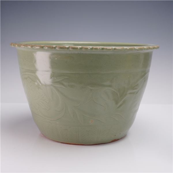 Chinese Celadon Glazed Floral Motif Jardiniere
