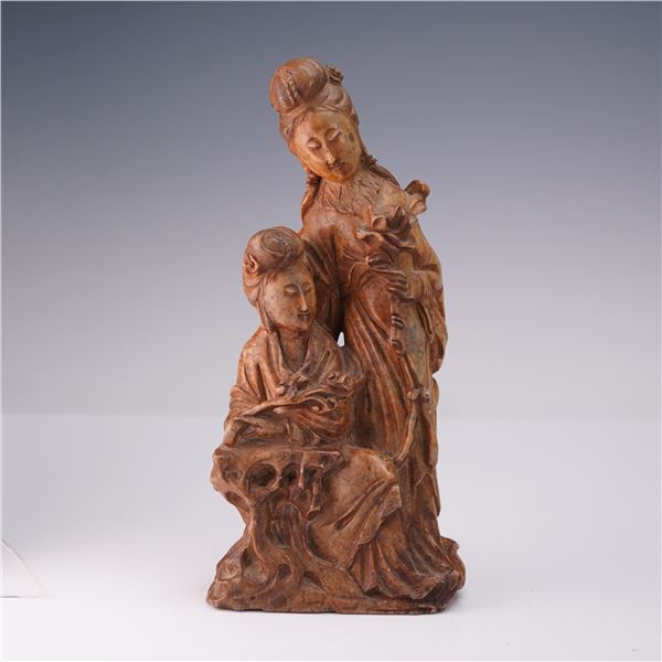 Chinese Carved Soapstone Courtesans Figurine