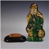 Image 5 : 2pc Chinese Ming Pottery Glazed Figure with Wooden Base