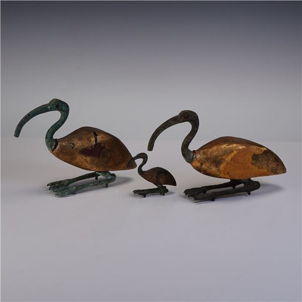 3pc Egyptian Gilt Wood and Bronze Ibis Figures