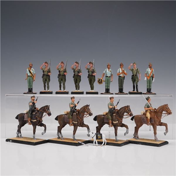 14pc Set of Spanish Legion Military Toy Figures, 1930s Campaign Uniforms