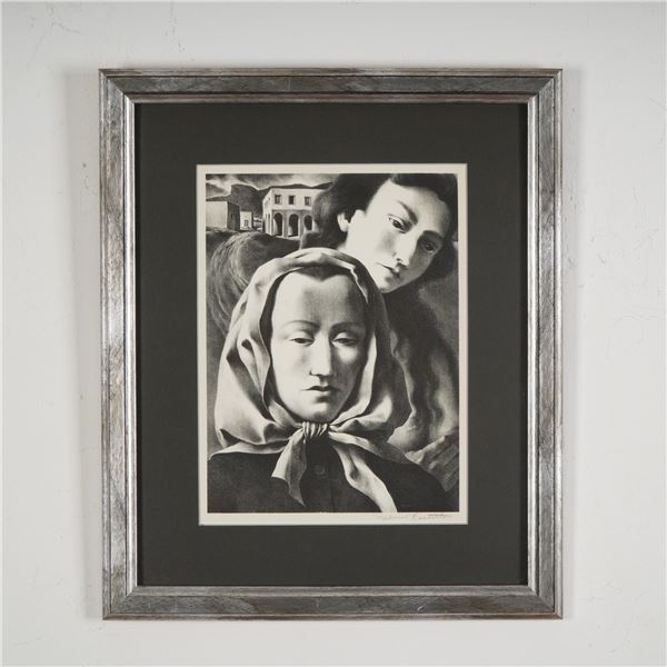 Federico Castellon, Lithograph on Paper, Two Young Women, Signed