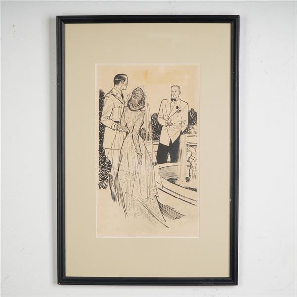 Wayne Hall, Original Ink Drawing on Paper, Love Story, Signed