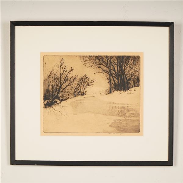 Charles W. Dahlgreen, Original Etching on Paper, The Frozen Creek, Signed