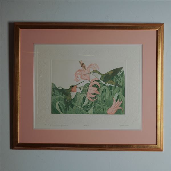 Judith Hall, Limited Edition Color Etching, Hummingbirds II, Signed