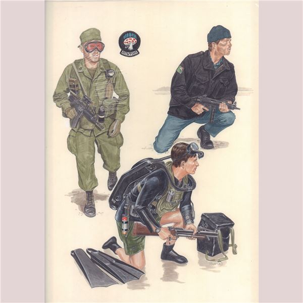 Ron Volstad Original Gouache on Board, Cold War Special Forces, Signed
