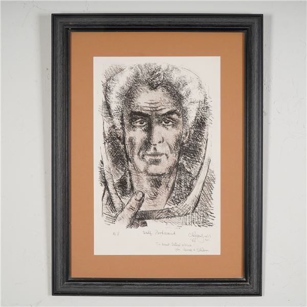 Chaim Gross, Lithograph on Paper, Self-Portrait, Signed & Dedicated