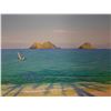 Image 2 : Original Painting on Canvas, Mokuloa Islands & Windsurfer by Woo Hyuk, Unframed 16" x 20"