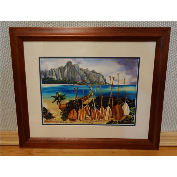 Giclee Print, Canoe Paddles, Signed by Artist Peggy Chun, Matted & Framed 23.5" x 19.5"