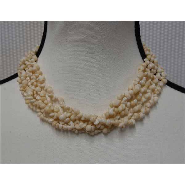Five-Strand South Seas Choker Shell Lei Necklace w/ 2-Cowrie Shell Closure 16"L