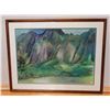 Image 1 : Large Watercolor Painting Signed by Artist Susan Cardenas, Wood Framed 35.5" x 27.5"