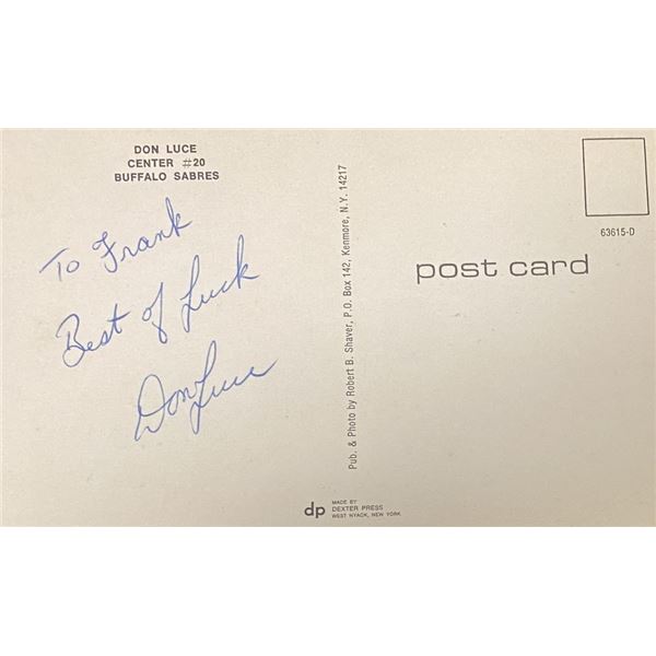 Buffalo Sabres Don Luce signed postcard