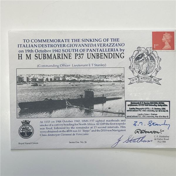 WWII HM Submarine P37 Unbending crew signed Commemorative Royal Naval Cover