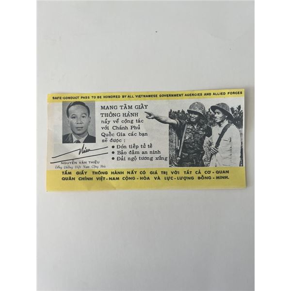 Nguyá»…n VÄƒn Thiá»‡u facsimile signed safe-conduct pass