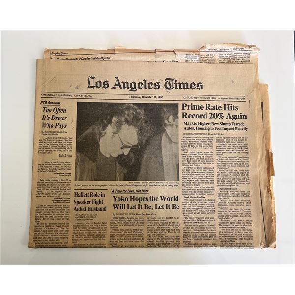 John Lennons Death Los Angeles Times 1980 newspaper.