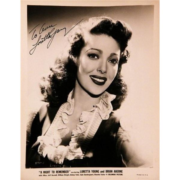 Loretta Young signed portrait photo