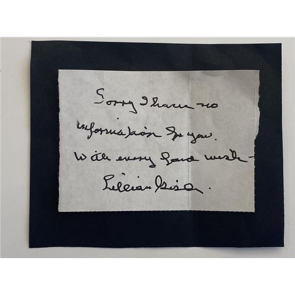 Lillian Gish signed note
