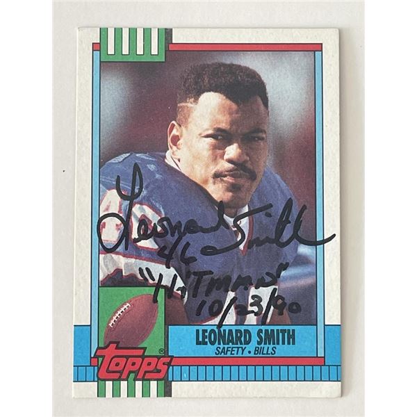 Buffalo Bills Leonard Smith 1990 Topps #194 signed card