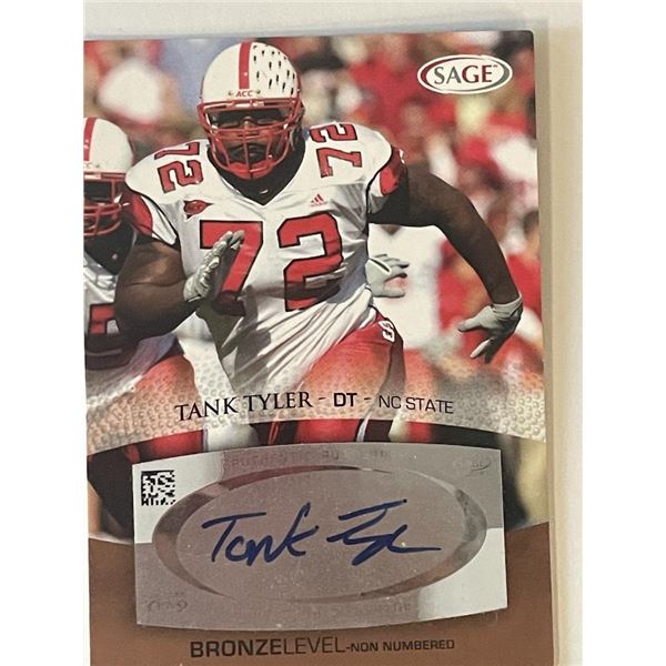 North Carolina State Wolfpack Tank Tyler signed 2007 Sage Hit #A56  trading card