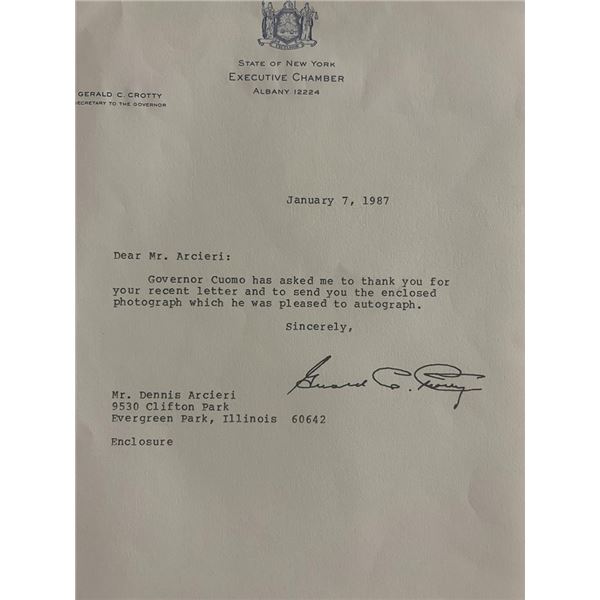 Secretary to NY Governor  Cuomo Gerald C. Crotty signed 1987 letter