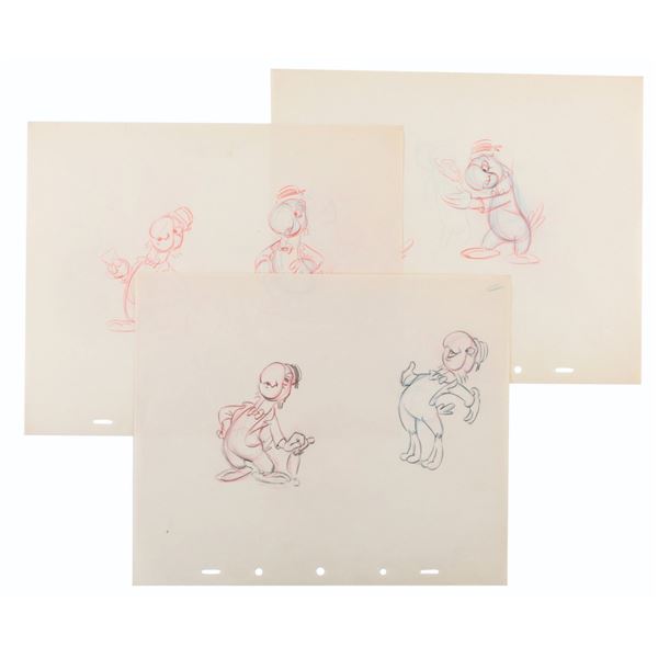 Three José Carioca Character Development Drawings.