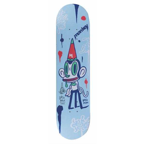 A Gary Baseman Signed Monkey Dunce Skateboard Deck.