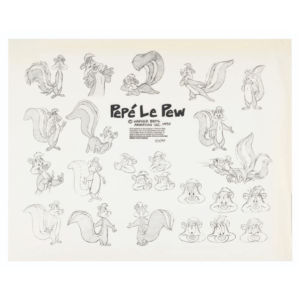 A 1990 Pepe Le Pew Model Sheet.