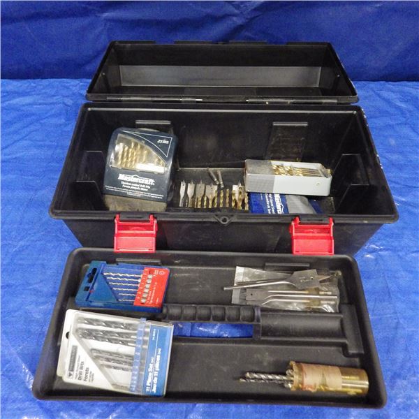 plastic toolbox with assorted drill bits
