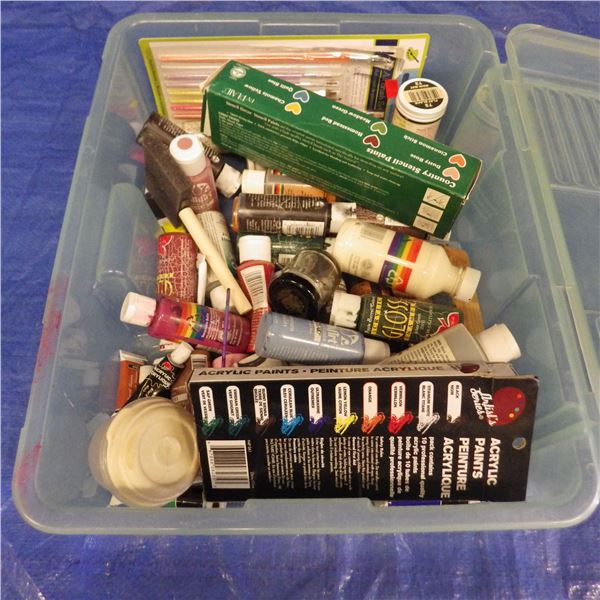 Assortment of acrylic paints etcetera