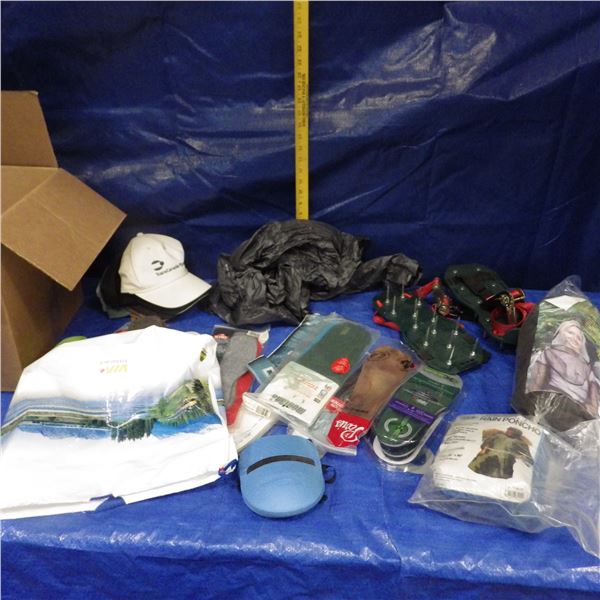 Baseball hats, insoles assorted rain gear etcetera