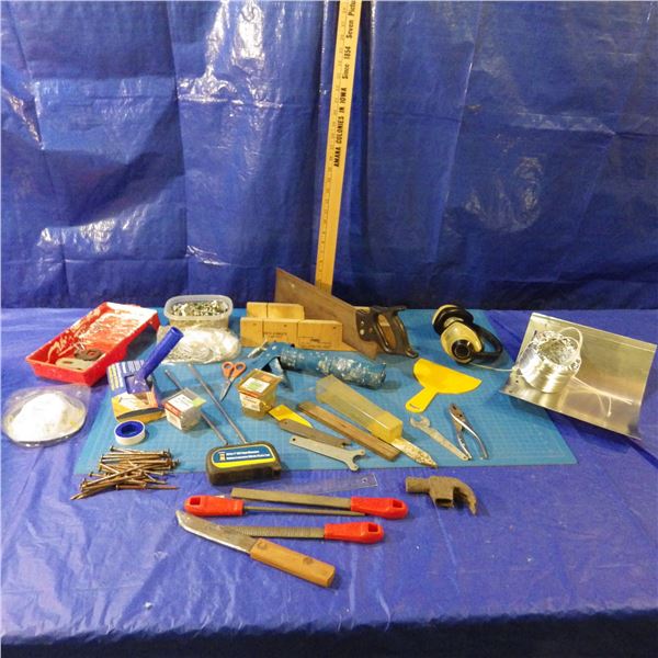 paint supplies  , miter box and other tools