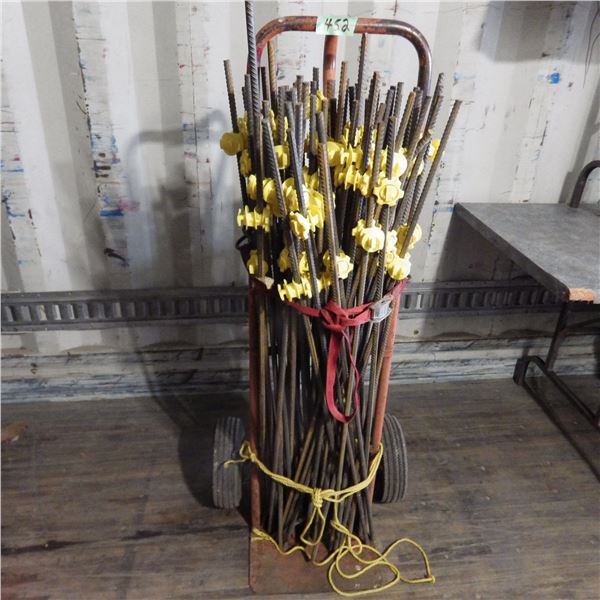 Two wheel cart with rebar used for electric fencing