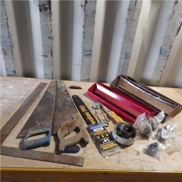 Hand saws, framing square, Miscellaneous tools