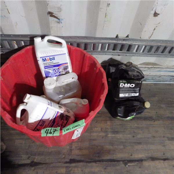 Mineral tub with assorted shop fluids