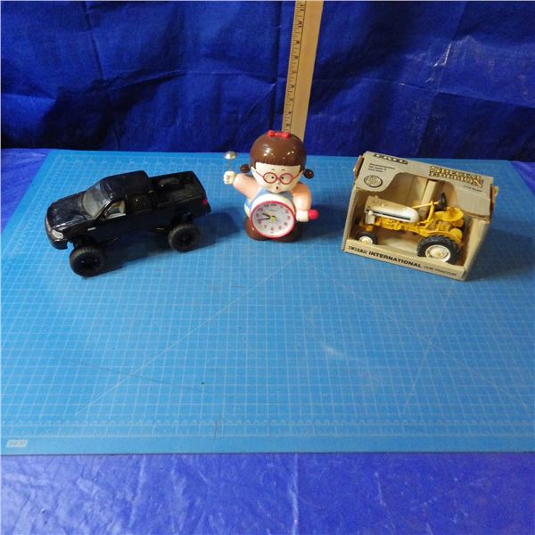 diecast tractor, truck and clock