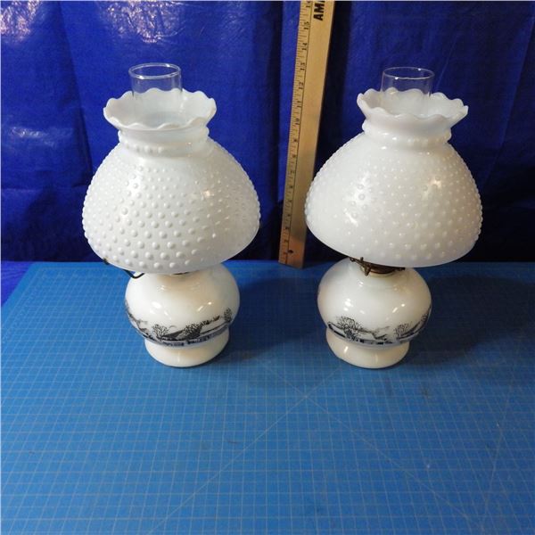 lot of two coal oil table lamps