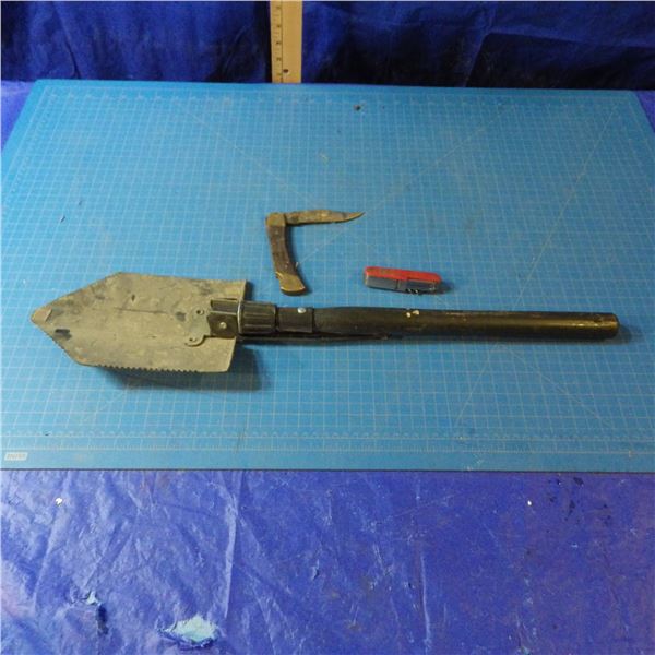 Folding shovel and knives
