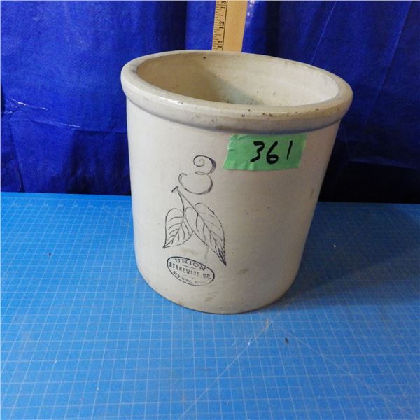 3 gallon Birch leaf stoneware crock