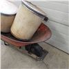 Image 3 : Steel wheelbarrow and two cardboard barrel containers