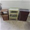 Image 1 : Metal shelf and two wood storage cabinets