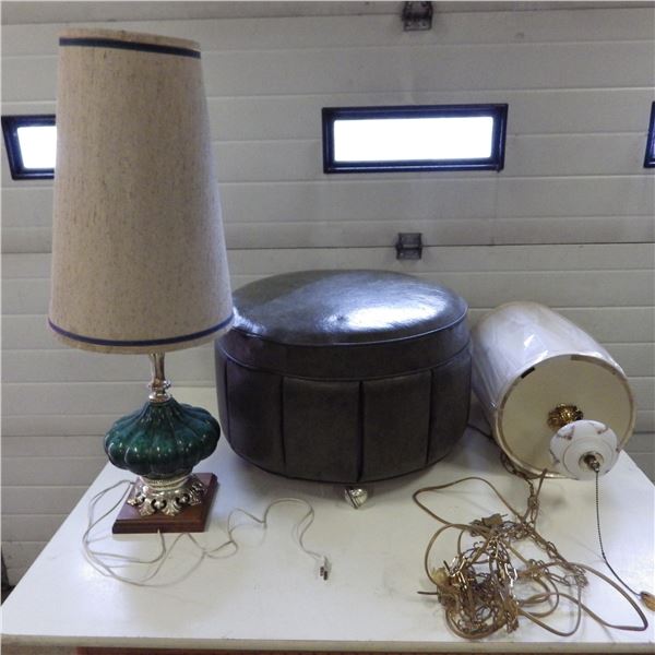 Round footstool, lamp, swag lamp
