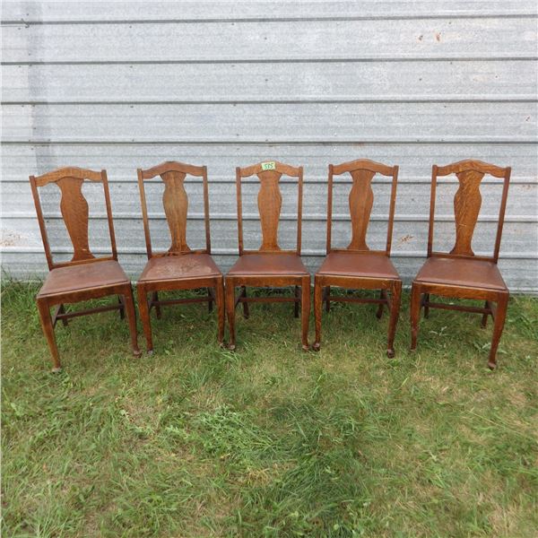 set of five oak framed dining room chairs