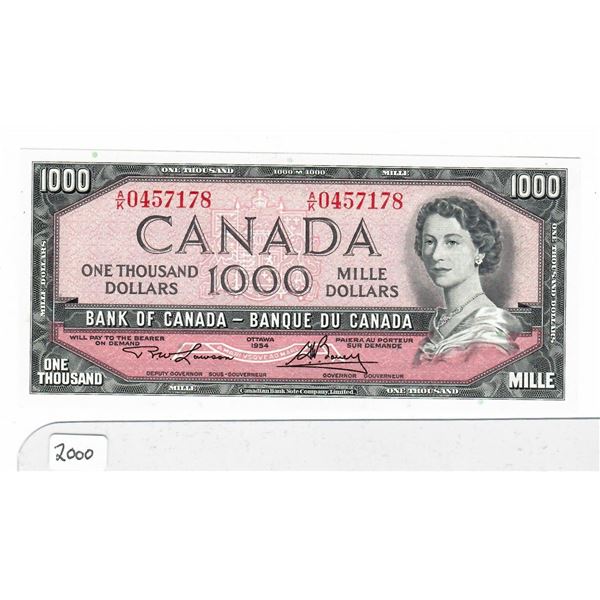 1954 Bank of Canada $1000 DOLLAR Bill