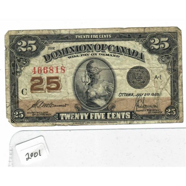 1923 Dominion of Canada 25 cents shin plaster